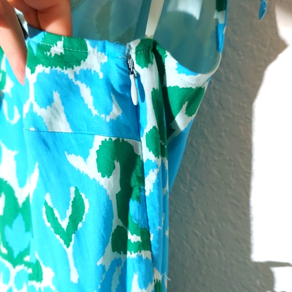 TALBOTS Ikat Medallion Blue/Green Lined Sleeveless Maxi Dress WM Sz 12 NWT - Picture 10 of 12